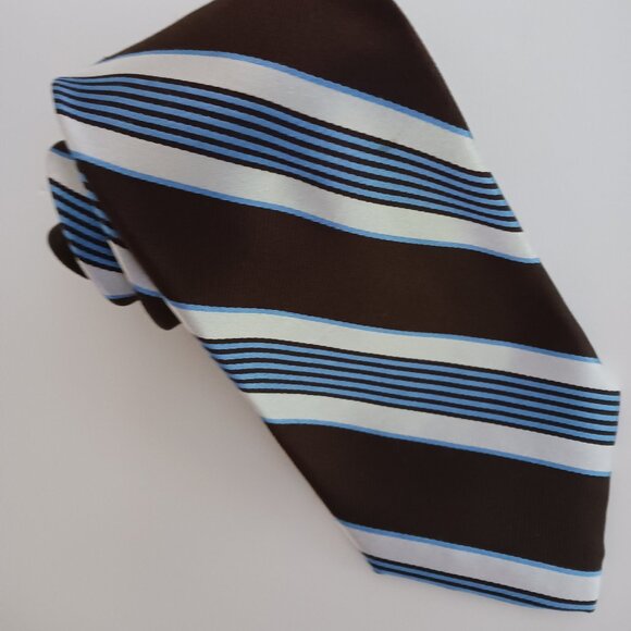 Chaps Ralph Lauren Men's Necktie Brown Blue Diagonal Striped Pattern 3.5 X  61" - Picture 1 of 6